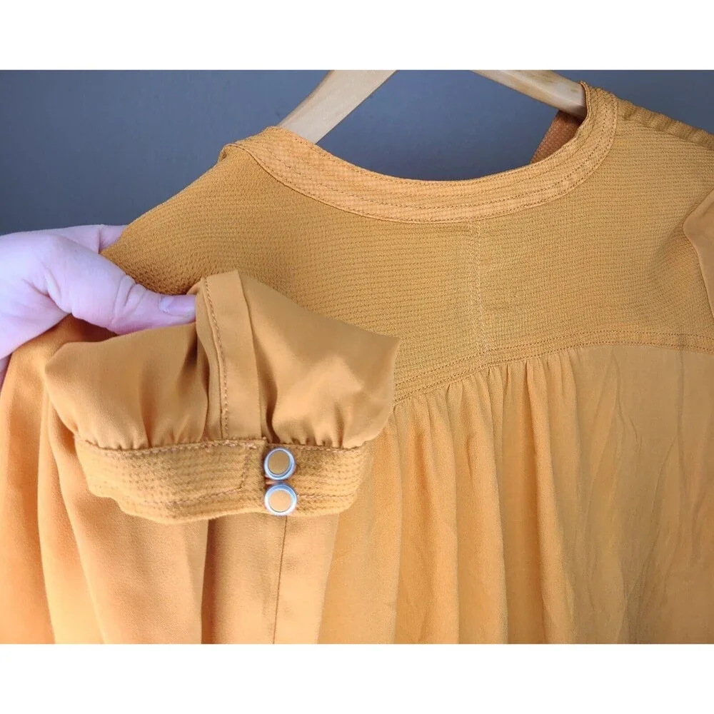 Anthropologie HD in Paris Goldenrod Blouse, Pumpkin Dress Top Women's Size 8 US